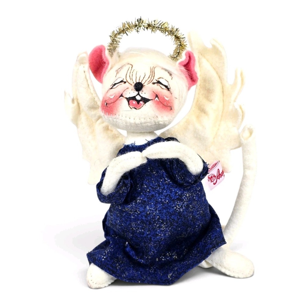 Vintage Annalee 1998 Angel Mouse Doll Blue Dress Halo Wings Made USA